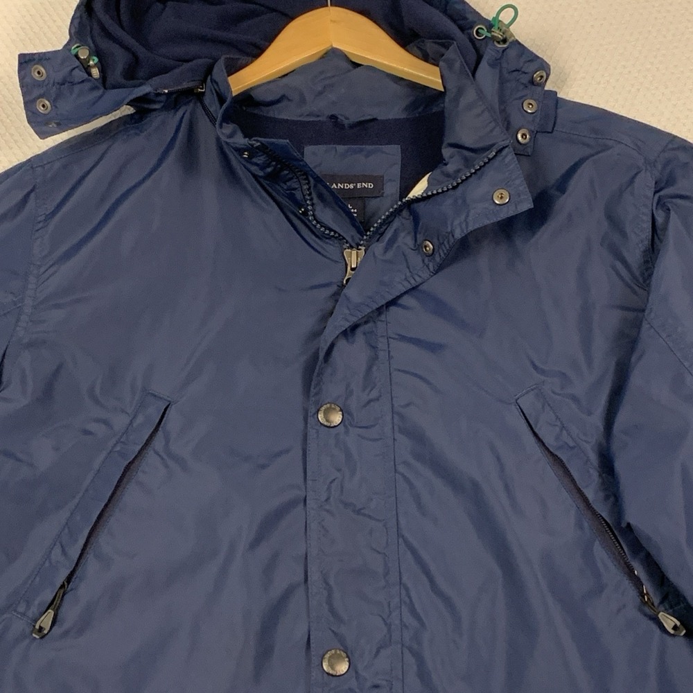 Lands End Squall Parka Jacket Mens Large L 42-44 Navy Blue Fleece Lined Hooded - Picture 6 of 16